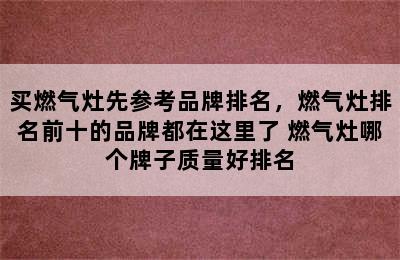 买燃气灶先参考品牌排名，燃气灶排名前十的品牌都在这里了 燃气灶哪个牌子质量好排名